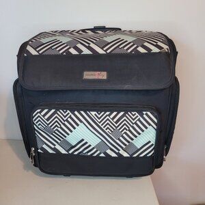 Everything Mary Rolling Sewing Machine Case Tote Bag Wheels Black Floral Trim